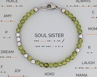 Bracelet code Morse Bracelet âme soeur 3 bracelet meilleur ami 2 4 bracelet péridot femme Message personnalisé nom cadeaux 40e anniversaire pour femme