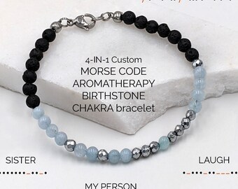 4-in-1 Custom Morse Code Bracelet with Natural Birthstones, Matching Bracelets, Couples Bracelets, Long-Distance Boyfriend-Gift