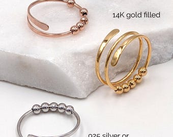 Fidget ring Spinner ring Sterling silver thumb ring Dainty midi ring Above knuckle ring Stacking ring Adjustable rose gold ring Minimalist
