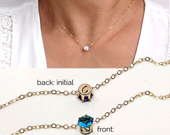 40th birthday gifts for women Cubic zirconia diamond initial necklace April birthstone necklace Gold solitaire necklace Personalized choker