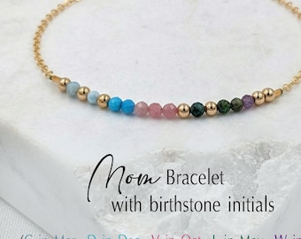 Custom Family Birthstone Bracelet for Mom with Kids Initials in Morse-code, Personalized-Mom-Bracelet, Mother’s-Day-Gift-from-Son
