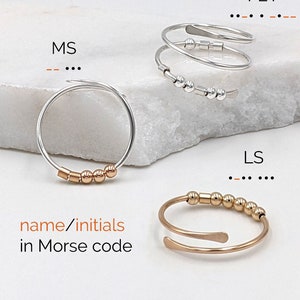 Fidget ring w Morse code initial ring Anxiety ring Stainless steel/sterling silver thumb ring Dainty midi ring Above knuckle ring Adjustable