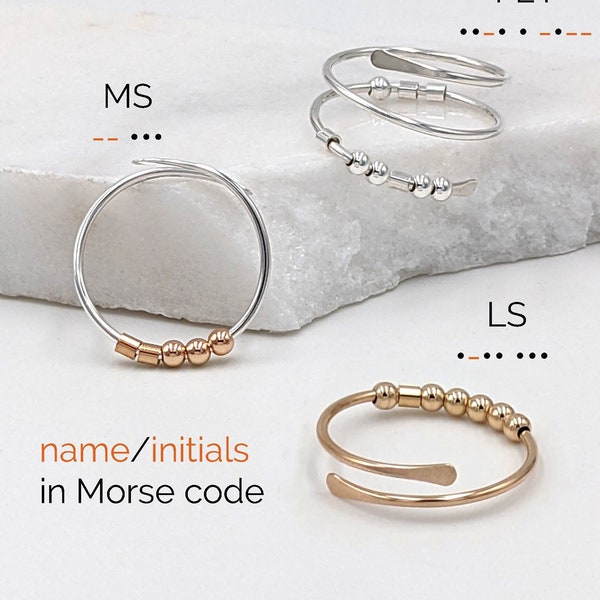 Fidget ring w Morse code initial ring Anxiety ring Stainless steel/sterling silver thumb ring Dainty midi ring Above knuckle ring Adjustable