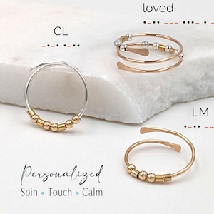 Morse Code Fidget Ring | Anxiety midi or thumb ring with spinning beads | Adjustable