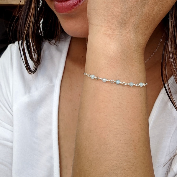 Aquamarine bracelet/Ankle bracelet March birthstone bracelet Something blue anklet Dainty beaded gemstone bracelet Personalized anklet GIFT