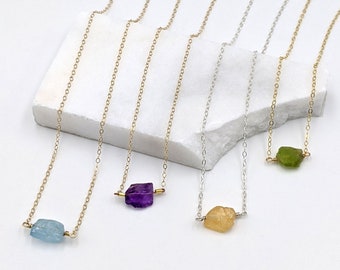 Raw Gemstone Fidget necklace, Gold or Silver Zodiac Birthstone-necklace, Fidget Jewelry for Anxiety Relief