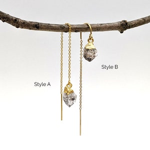 Orecchini con diamanti Herkimer Orecchini con diamanti grezzi Orecchini con cristalli grezzi Orecchini con catena infilata Orecchini pendenti con pietre preziose grezze Oro-Rosa-Argento