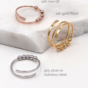 Fidget ring Anxiety ring Sterling silver thumb ring Dainty midi ring Above knuckle ring Stacking ring Adjustable rose gold ring Minimalist
