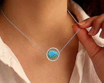 Birthstone Fidget necklace, Raw Turquoise necklace, Gold or Silver Fidget-Jewelry for Anxiety-Relief
