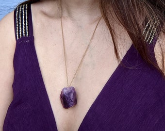 Chunky amethyst necklace Raw gemstone necklace Interchangeable pendant Big chakra necklace Raw crystal necklace February birthstone necklace