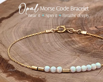 Fire Opal Bracelet, Gold or Silver Custom Morse code bracelet, Dainty Fidget-bracelet