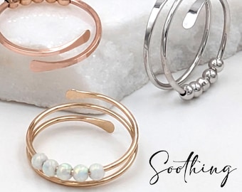 Adjustable Fidget Ring: Sterling Silver, Rose or Yellow Gold Filled Spiral Ring