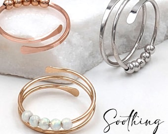 Adjustable Fidget Ring: Sterling Silver, Rose or Yellow Gold Filled Spiral Ring