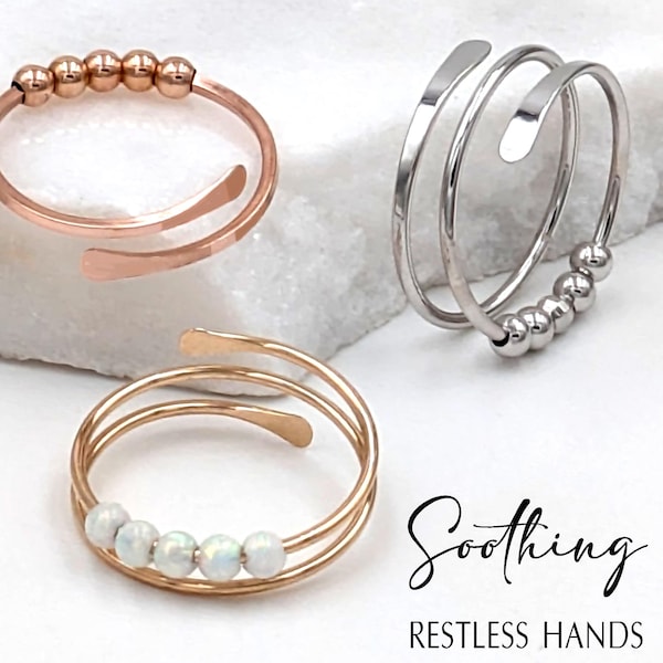 Adjustable Fidget Ring: Sterling Silver, Rose or Yellow Gold Filled Spiral Ring