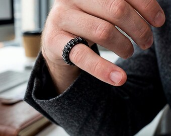 Mens fidget ring, Spinning gear anxiety-ring, Spinner-ring or Fidget necklace option | Stainless-steel, Black
