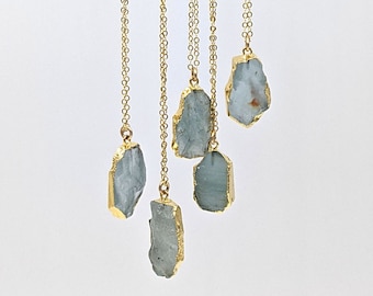 Raw Aquamarine necklace, Gold or Silver Aquamarine Pendant for Communication & Calmness, Pisces and March-Birthstone-Necklace