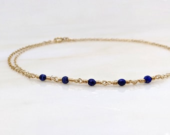 Something blue anklet Genuine lapis lazuli bracelet femme Gold ankle bracelet & initial Bridal anklet Infinity bracelet Personalized anklet