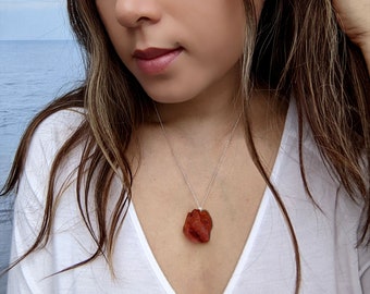 Raw Carnelian Necklace, Gold or Silver Carnelian Pendant for boosting energy, motivation, creativity, confidence
