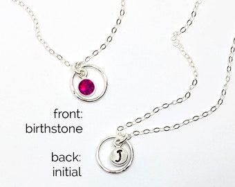20th-50th birthday gift Women July birthstone necklace Initial necklace Silver circle & Swarovski ruby necklace New grandma jewelry Mom baby