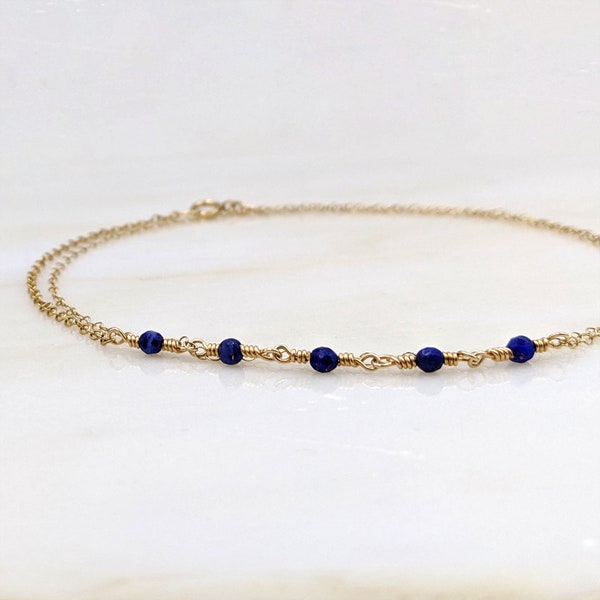 Something blue anklet Genuine lapis lazuli bracelet femme Gold ankle bracelet & initial Bridal anklet Infinity bracelet Personalized anklet