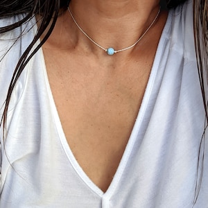 Blue Larimar Necklace, Sterling Silver Gemstone Choker