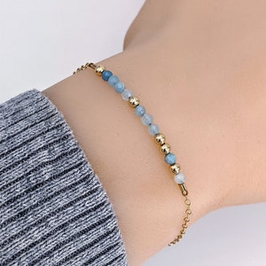 Aquamarine bracelet Morse code bracelet Gemstone birthstone bracelet Gold/Silver Custom Name bracelet BFF initials Aunt gift Sister bracelet