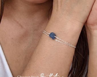 Sapphire Fidget Bracelet - Gold or Silver Genuine Raw-Sapphire Bracelet for Wisdom, Focus, Calm | Zodiac-Birthstone-Bracelet