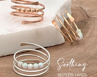 Fire Opal Ring, Gold, Rose, or Silver Fidget Ring, Women Thumb Rings for Skin-Picking Fidget