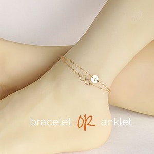 Pulsera inicial Tobillera bañada en oro Pulsera de infinito Pulsera de letras de doble vuelta Pulsera grabada con disco Regalo personalizado para el primer aniversario