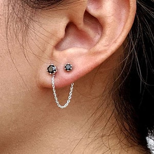 7-way Gold/Silver ear jacket Chain earring accent & Cubic zirconia black diamond stud earrings Front back earrings Double piercing earrings