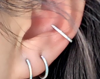 Opal Huggie Hoops Earring, Titanium Earrings, 16ga thick, Small Cartilage Tragus/Conch/Helix Piercing