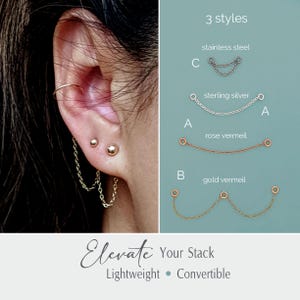 Gold Ear Chain, Helix/Conch Earring Chains, Sterling Silver Ear Jacket, Cartilage Connector