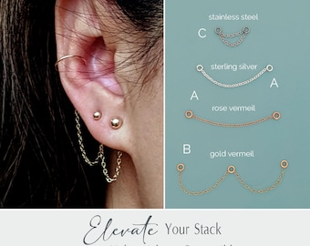 Gold Ear Chain, Helix/Conch Earring Chains, Sterling Silver Ear Jacket, Cartilage Connector