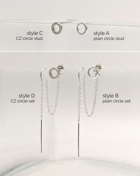 Double Piercing Earrings Set Sterling Silver Threader - Etsy Israel