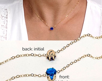 CZ blue sapphire necklace Silver September birthstone necklace with initial 21st-40th birthday gifts for women Delicate gold choker necklace