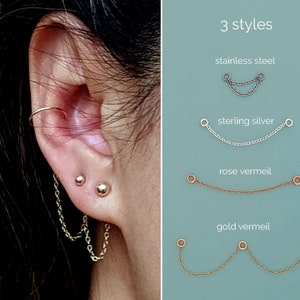 9-way Helix chain earrings Chain ear cuffs Chain cuff earrings Silver chain ear jackets Rose gold studs Surgical steel chain hoop earrings