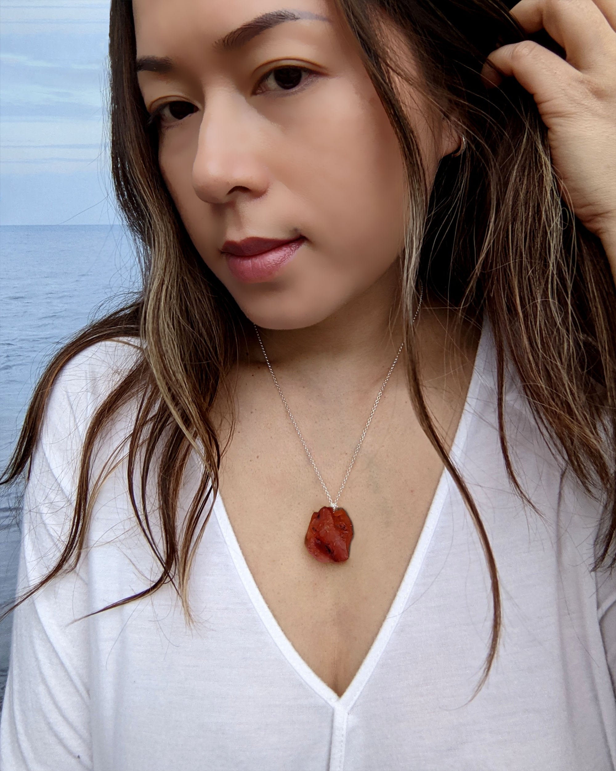 Raw carnelian necklace Gold/Silver Real carnelian pendant Genuine rou…