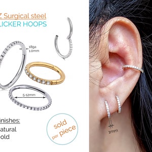 Small hoop earrings Surgical steel earrings Forward helix earring Stud CZ Conch piercing Tragus piercing Cartilage hoop Nose/Septum ring 8mm