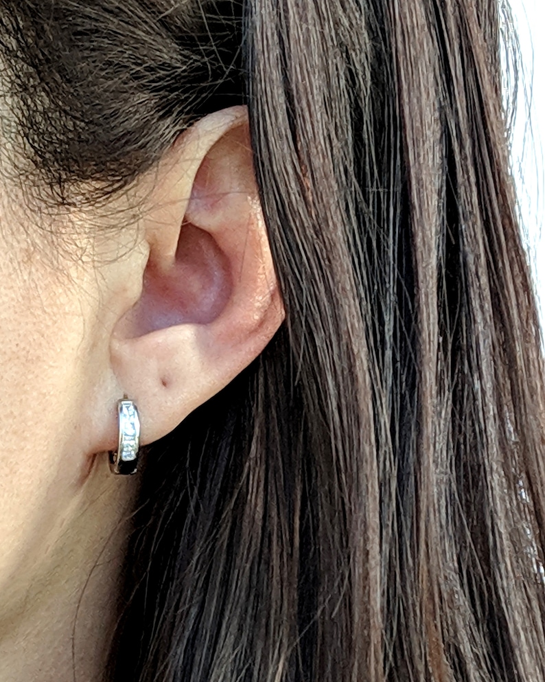 Conch piercing CZ thick hoop earrings Sterling silver threader Etsy