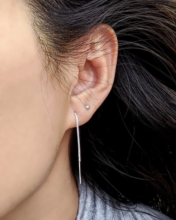 Chain Stud Earrings Circle Ear Jackets Chain Earrings Gold/silver