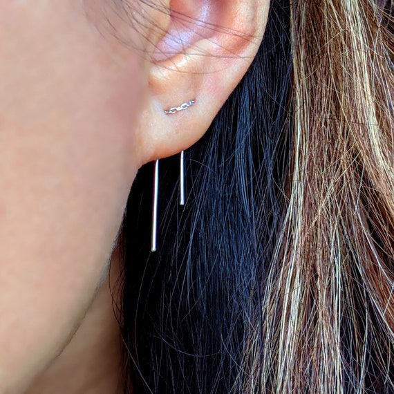 Orecchini A Barra Minimalisti In Argento 925 Con Catena – Pendenti Ipoallergenici, Regalo Per Donna