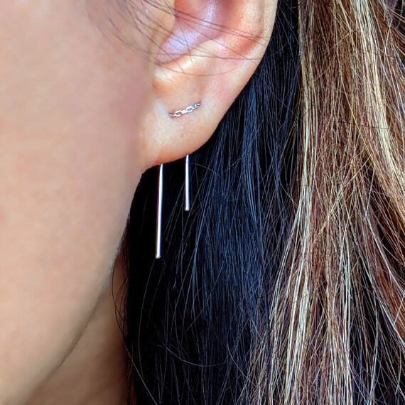 Orecchini A Barra Minimalisti In Argento 925 Con Catena – Pendenti Ipoallergenici, Regalo Per Donna