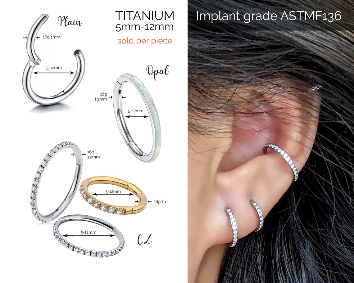 Titanium Earrings 18g/16g Small Hoop Earrings Cz/opal Huggie - Etsy Canada