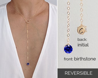 Sapphire necklace Gold lariat necklace Dainty necklace September birthstone necklace Initial necklace Silver Y necklace 5th anniversary gift