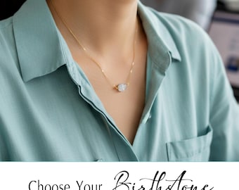 Gemstone Fidget necklace, Gold or Silver Raw emerald necklace for anxiety-relief, Zodiac birthstone-necklace