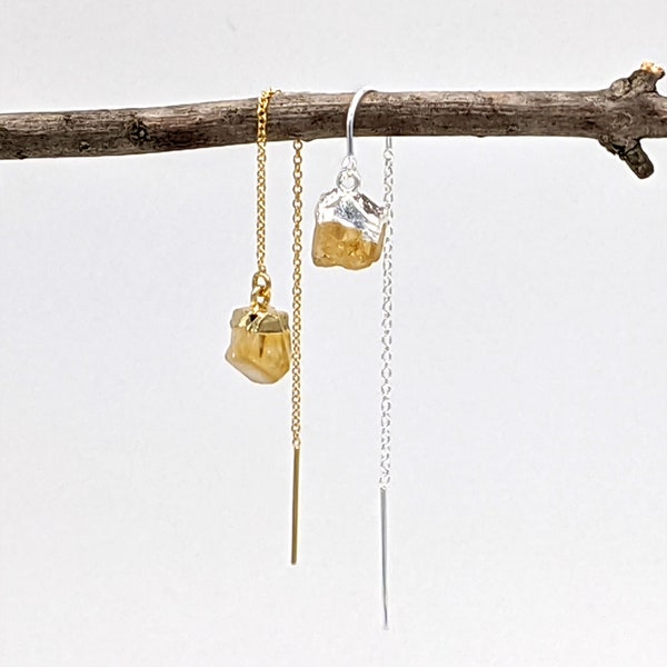 Raw citrine earrings Natural gemstone threader earrings Crystal drop earrings Semi precious stone earrings November birthstone earrings GIFT