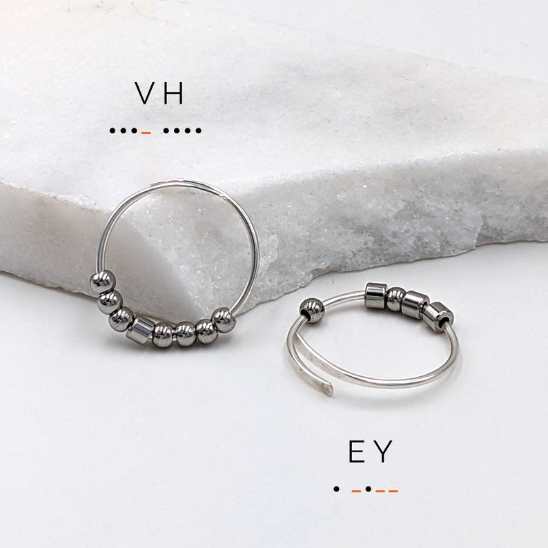 Morse Code Fidget Ring | Anxiety midi or thumb ring with spinning beads | Adjustable image 5