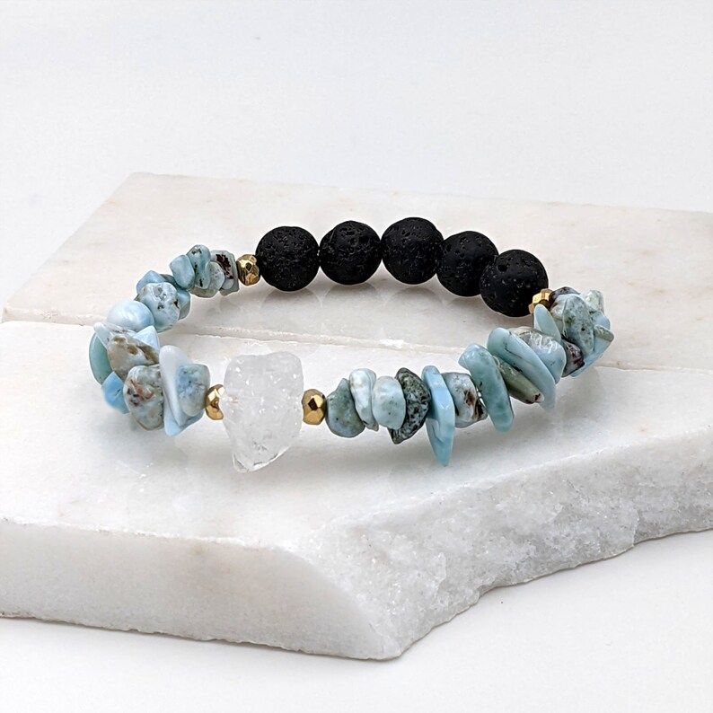 Larimar bracelet Aromatherapy bracelet Essential oil diffuser bracelet w lava rock or rosewood Anxiety bracelet Calming blue gemstone GIFT image 2