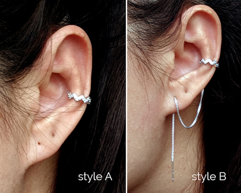 Conch Earring Sterling Silver Threader Earrings & Cubic Etsy UK