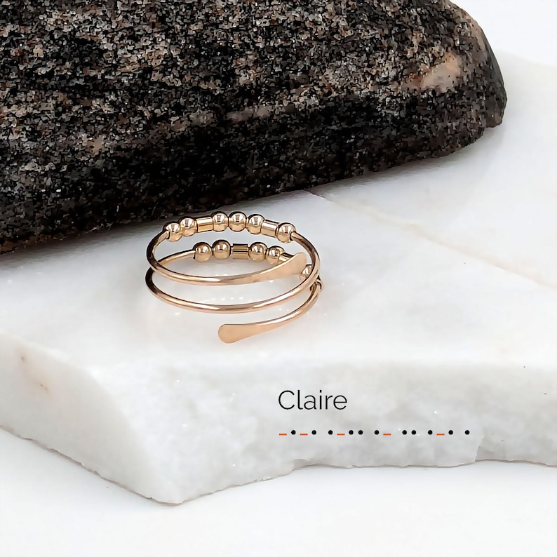 Morse Code Fidget Ring | Anxiety midi or thumb ring with spinning beads | Adjustable image 8